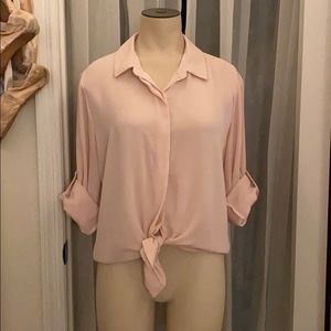 Sheer Polyester Collared Button-Up